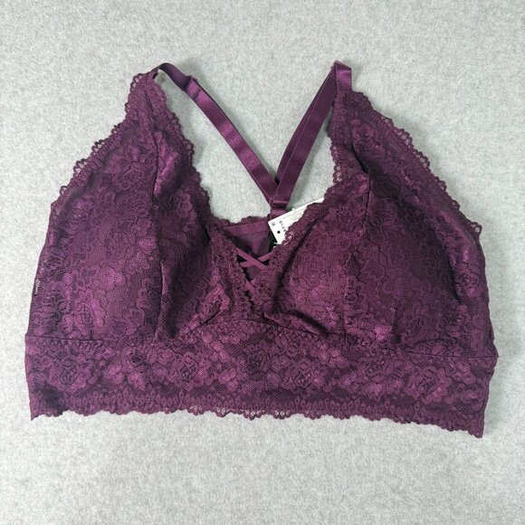 Torrid Womens Lace Bralette Size 2 Wine Bloom Purple Adjustable Straps Lined Str - Picture 1 of 5